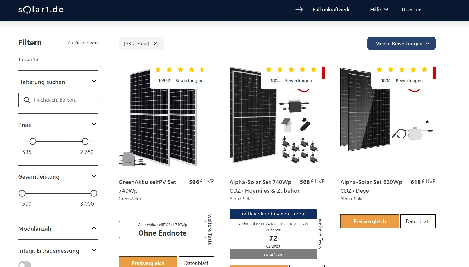 solar1.de Vergleich & Produktfilter für Balkonkraftwerke Vorschau